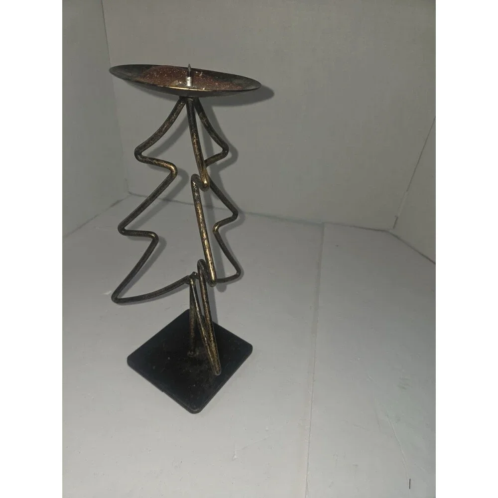 Big Lots Metal Christmas Tree Pillar Candle Holder, Black Matte, Small